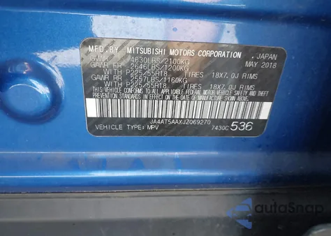 2018 Mitsubishi Eclipse Cross Se/Sel z USA, uszkodzony, nr VIN JA4AT5AAXJZ069270